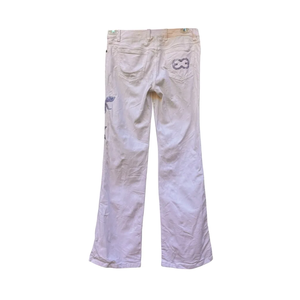 Escada Designer White Floral Rhinestone Jeans Made in Italy Size 36 Fits 28–30 - Image 11
