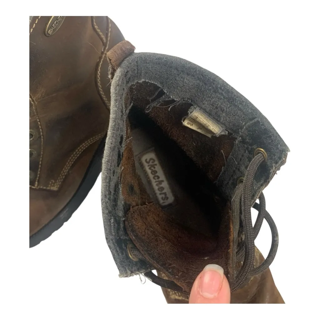 Skechers 7.5 Women's Brown Leather healed vintage y2k Ankle Boots chunky - Image 15