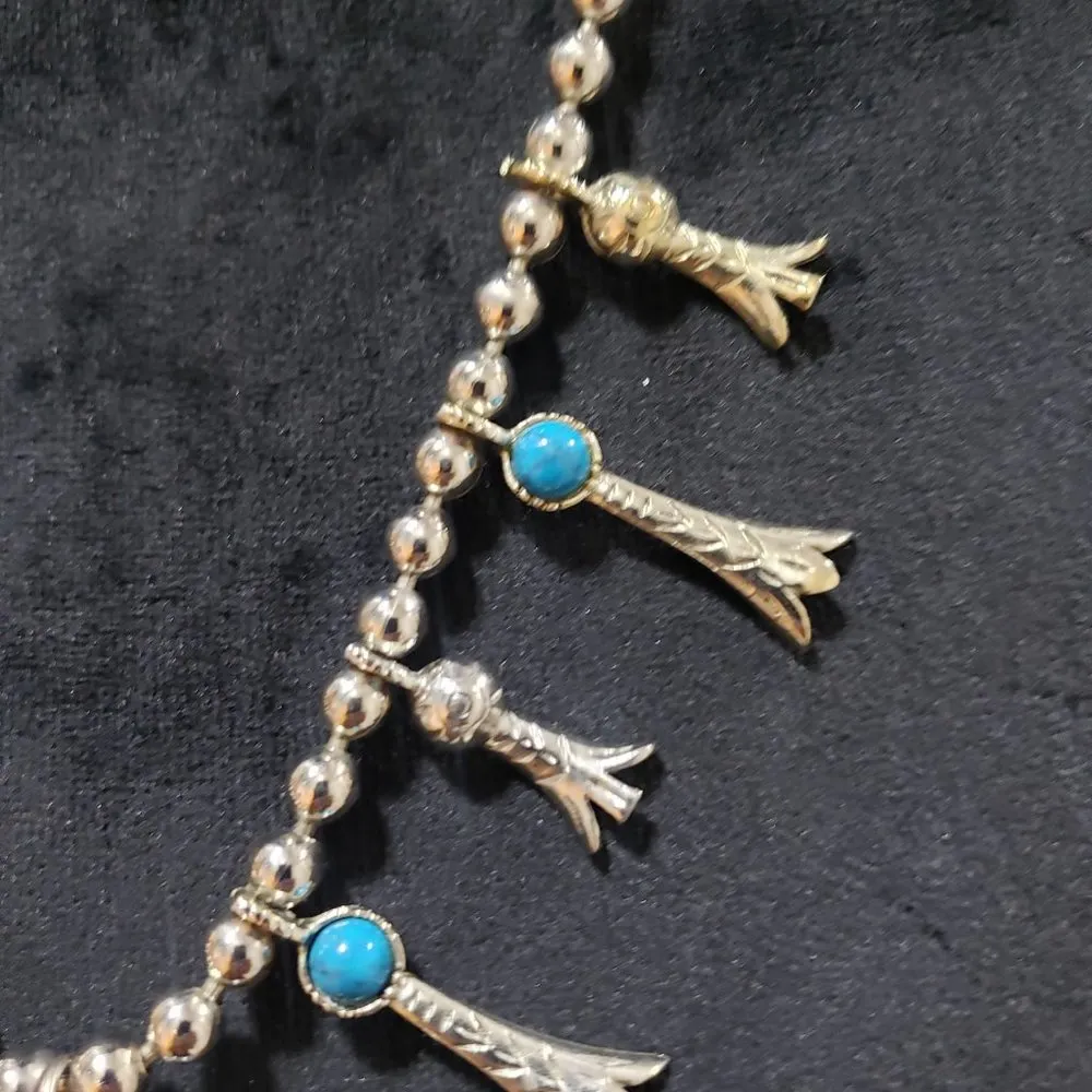 Womens Silver Tone Blue Turquoise Statement Large Collar Necklace - Image 2