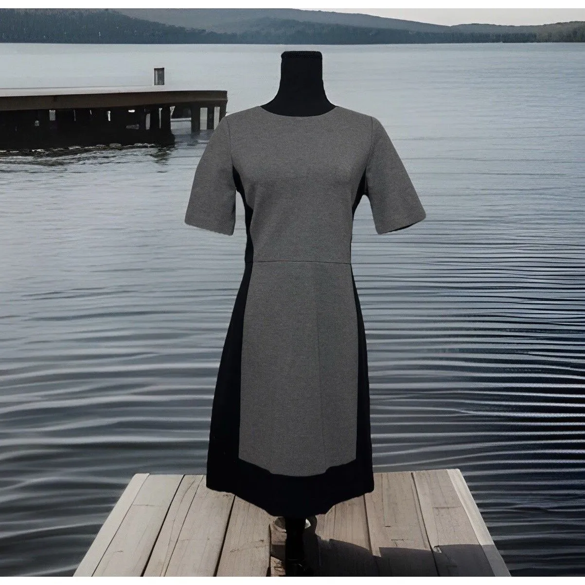 Chic J.Crew Factory Colorblock Ponte Dress Womens 2 Black Gray‎ - Image 4