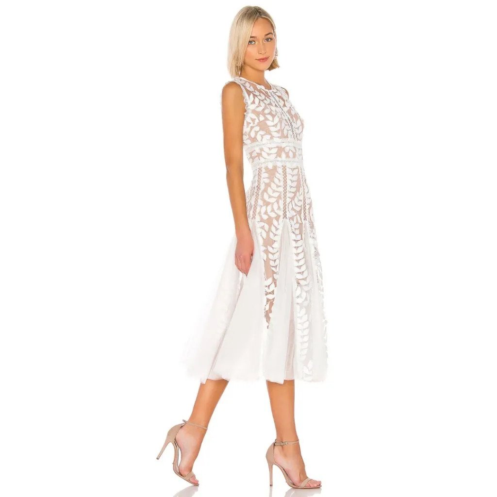 NWT Bronx & Banco Saba Blanc Floral-Appliqué Lace Midi Dress Size 10 - Image 3