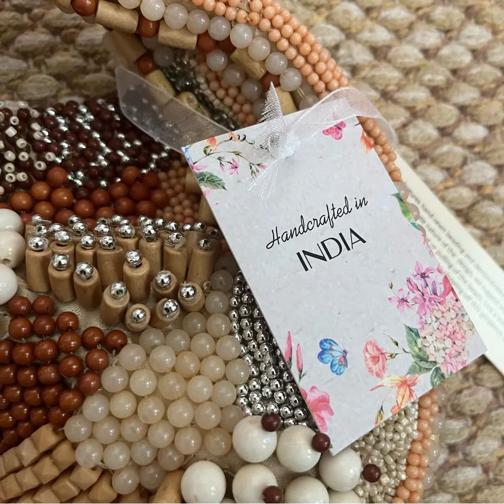 Viral Trendy Brown Neutral Beaded Bag Purse Made in India - Image 5