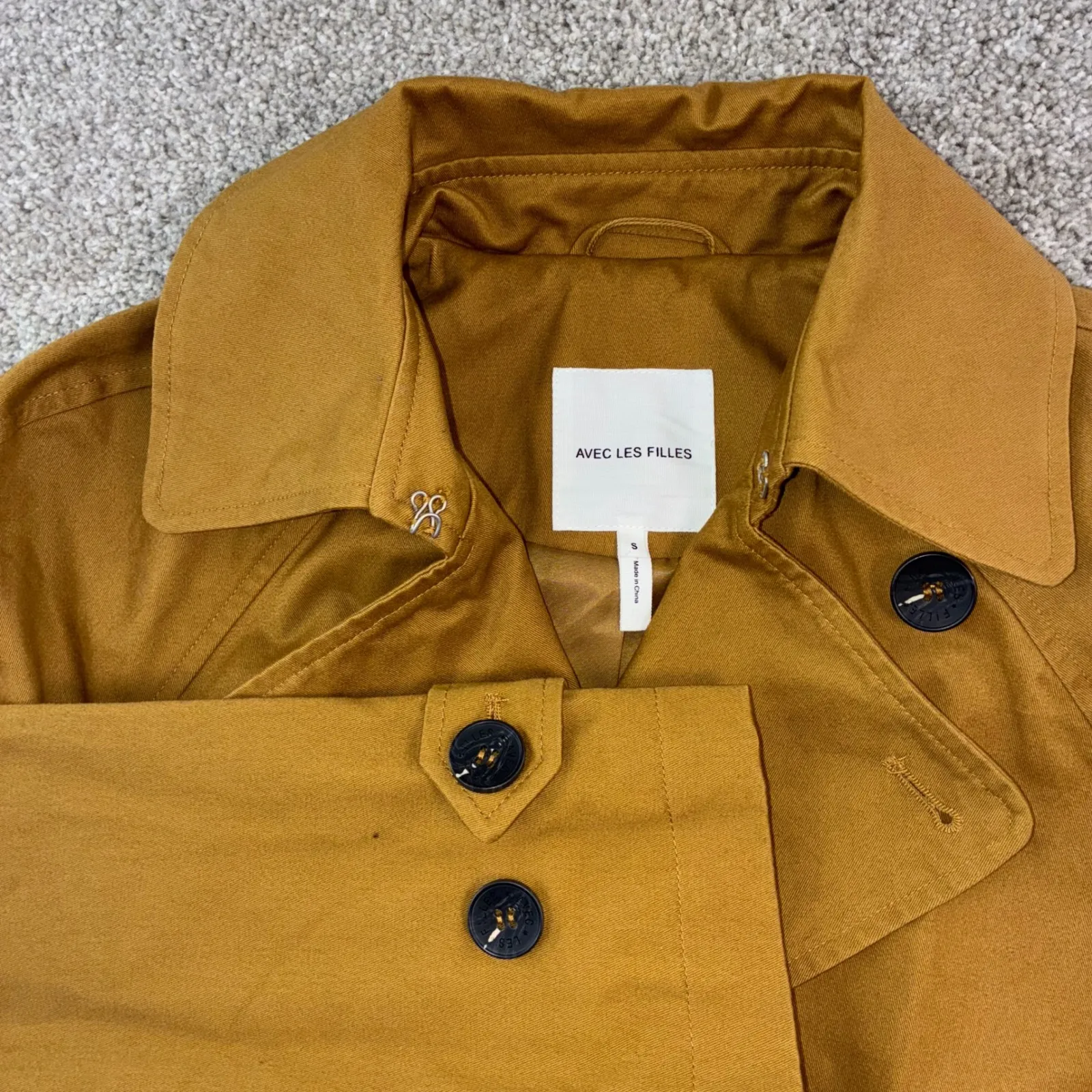 Avec Les Filles Women Small Mustard Yellow Double‎ Breasted Trench Coat Belted - Image 2