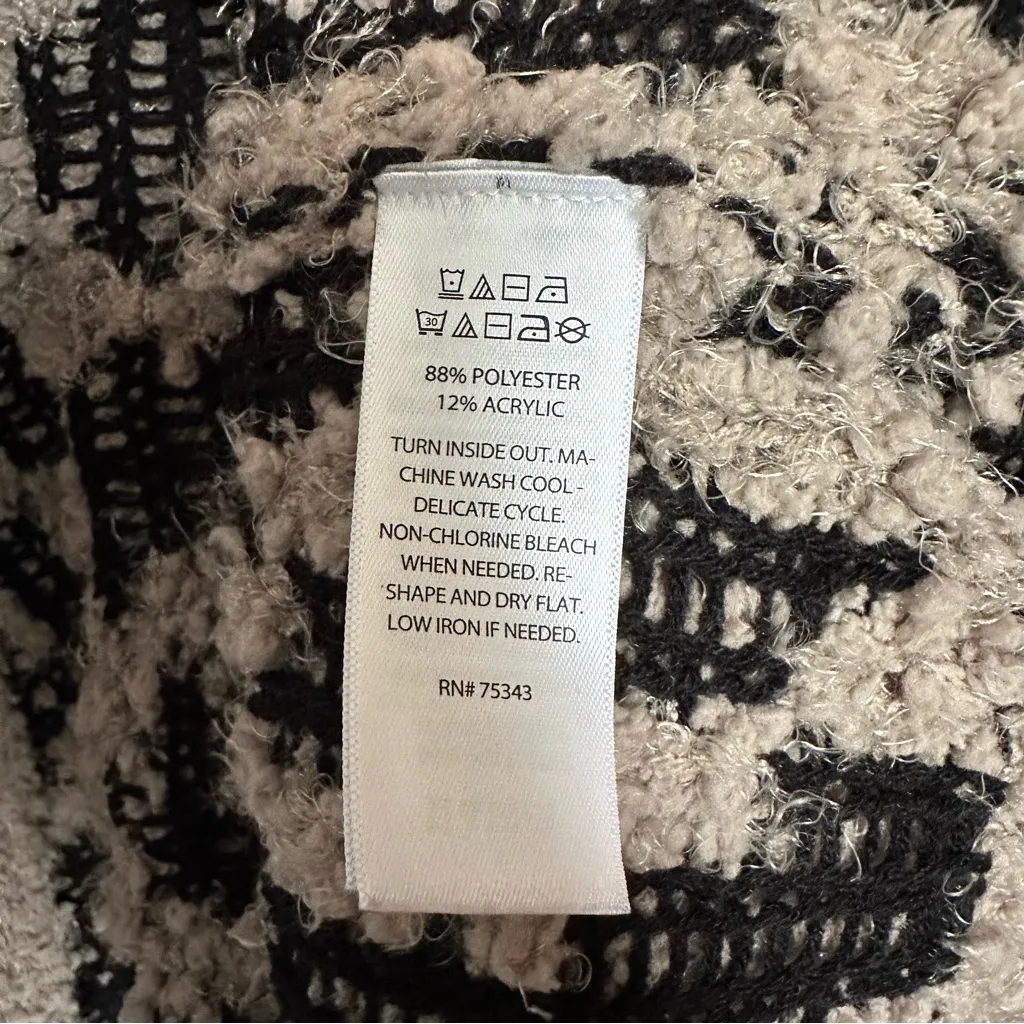 Rachel Zoe Tan Chunky Knit Black Leopard Print Boucle Open Cardigan Size S - Image 9