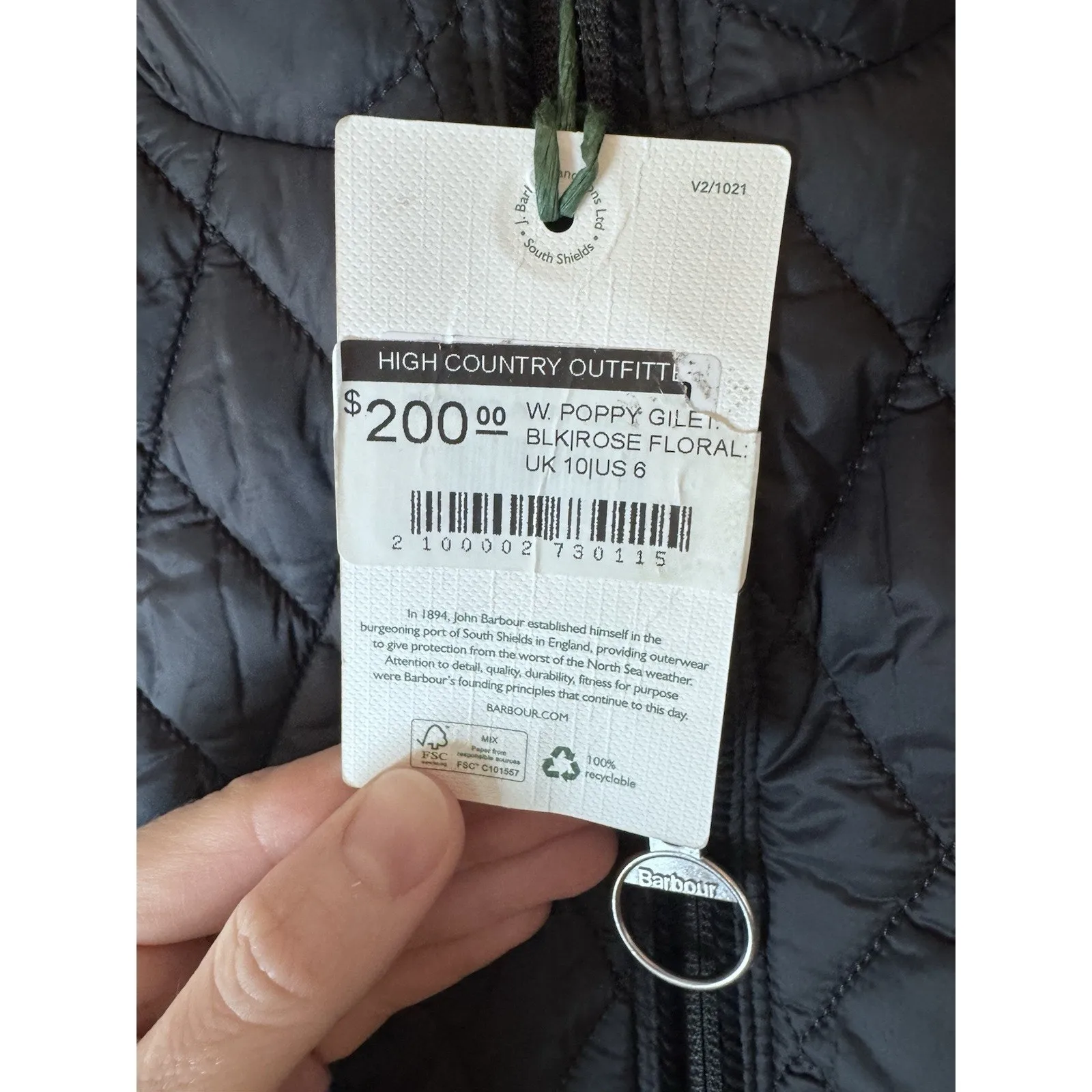 Barbour Poppy Gilet Vest Black Quilted Zip Up Vest Womens Sz 6 NWT $200 - Image 4