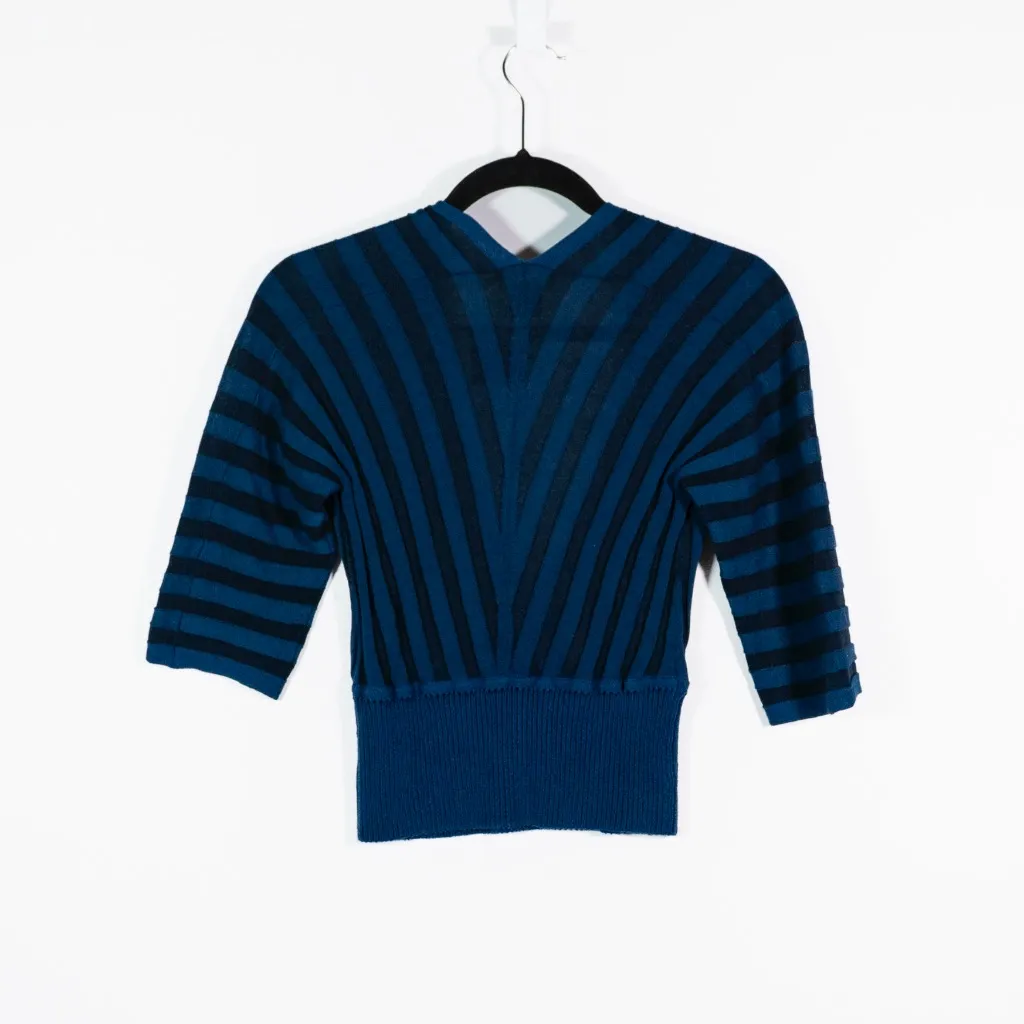 NEW Club Monaco Yakini Cotton Knit Stretch Wrap V Neck Sweater Navy Blue Marine - Image 4