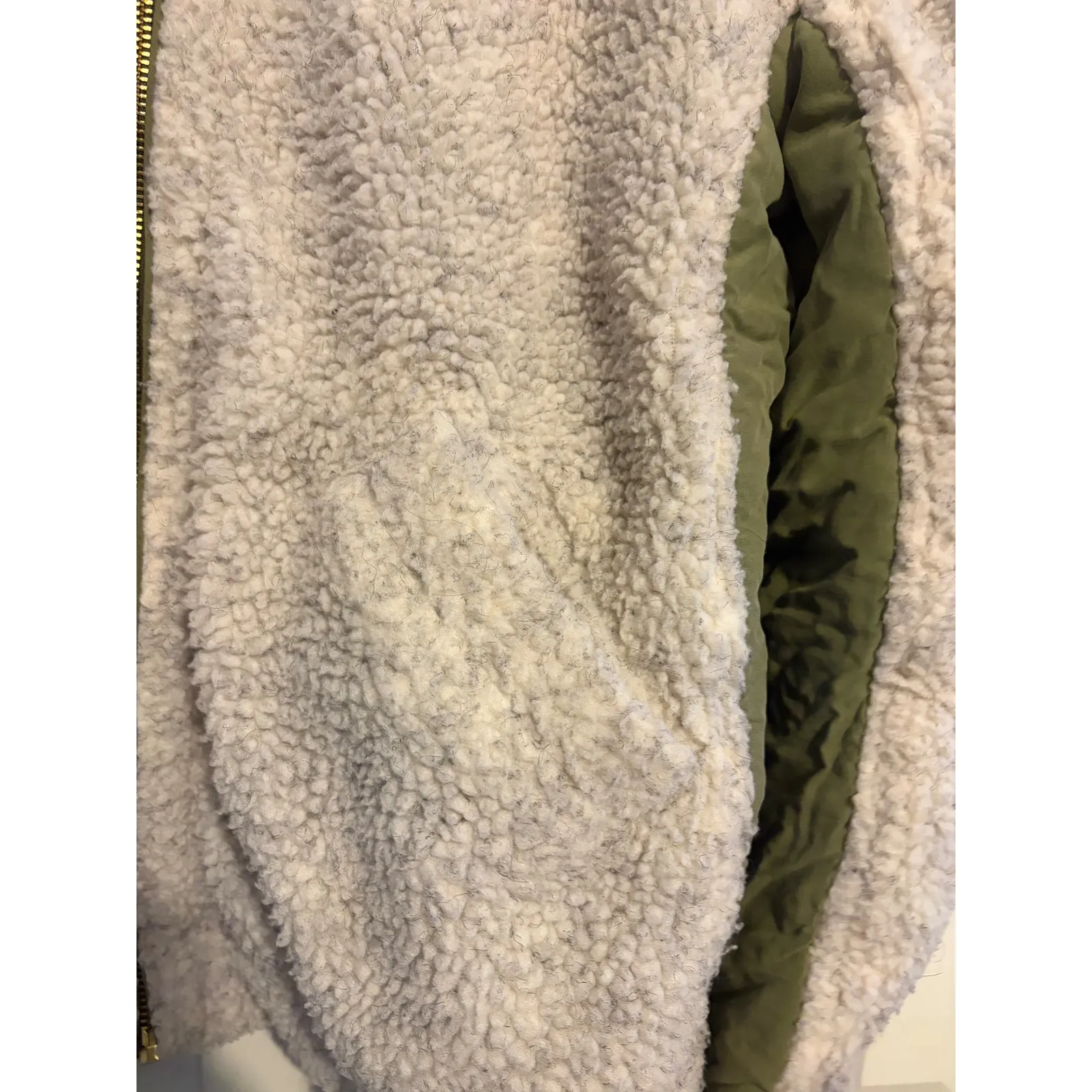 We The Free Sherpa Rivington Sherpa Bomber Jacket Olive Green Gray Womens Size M - Image 6