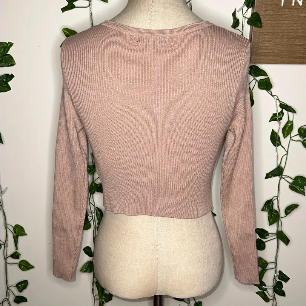 iris Beige Button Down Long Sleeve Ribbed Top - Image 4