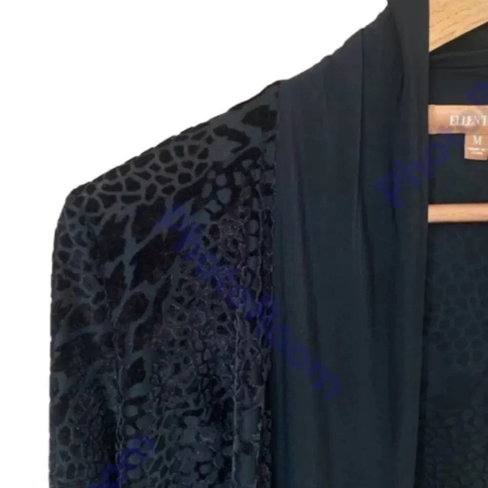 NWT Ellen Tracy "Prisim" Black Long Velvet Soft Cardigan Duster - Image 3