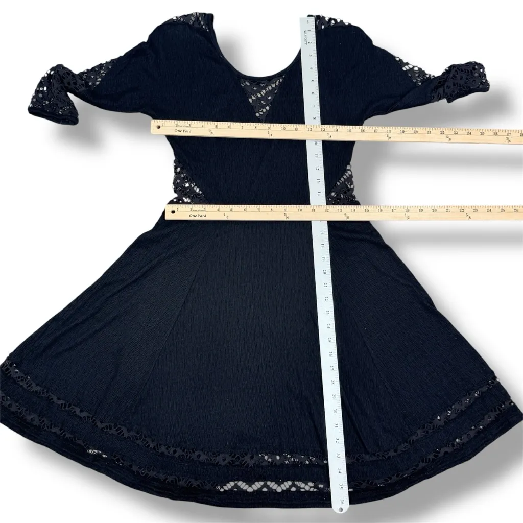 Free People To The Point Lace Cutouts Stretch Skater‎ Dress Black Small Gothic - Image 13