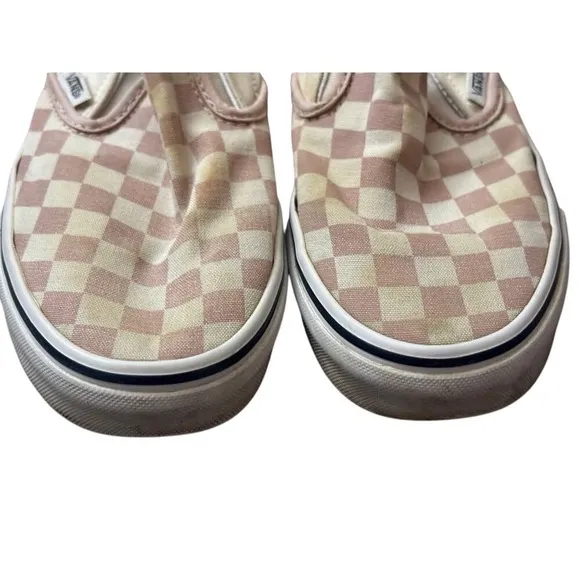 Vans Classic Slip‎ On Shoes Women's Size 7 Pink Check Checkerboard Grunge - Image 4