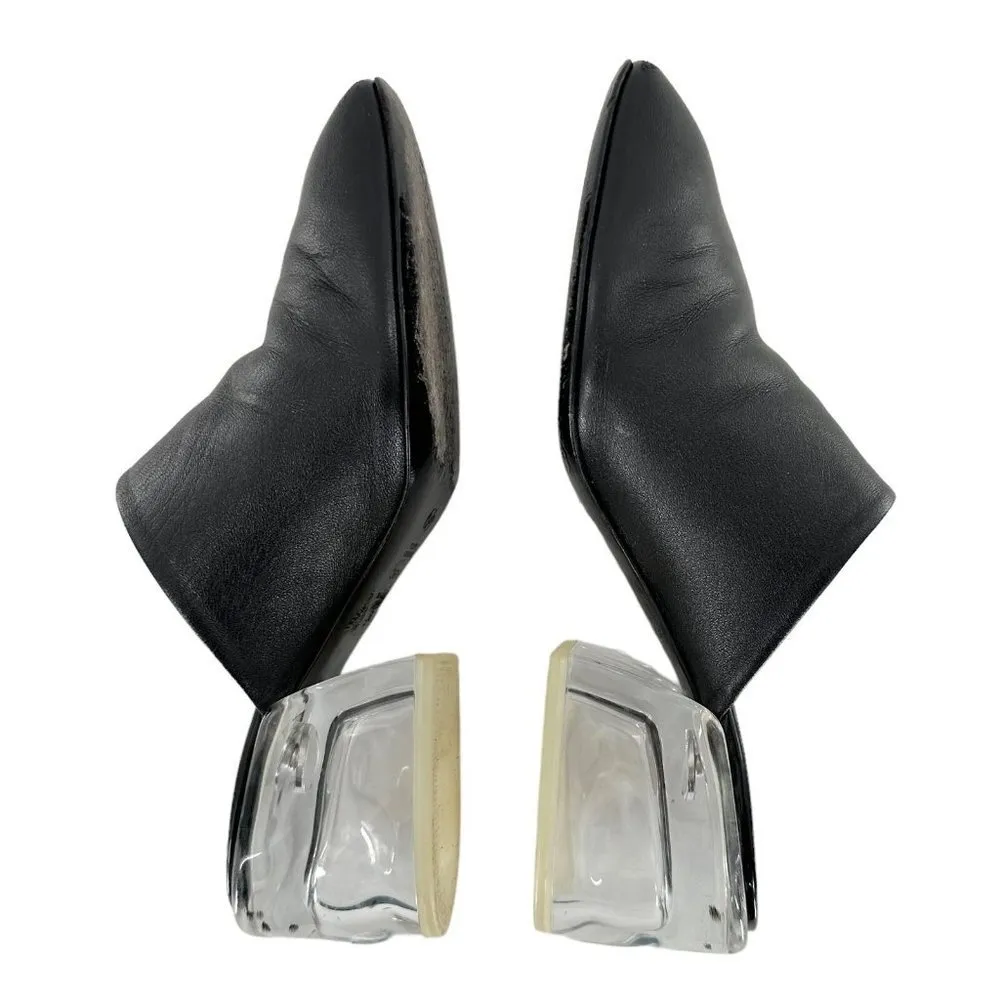 3.1 PHILLIP LIM Clear Plexi Heel Black Leather Square Toe Mules Size 36.5 Clogs - Image 6