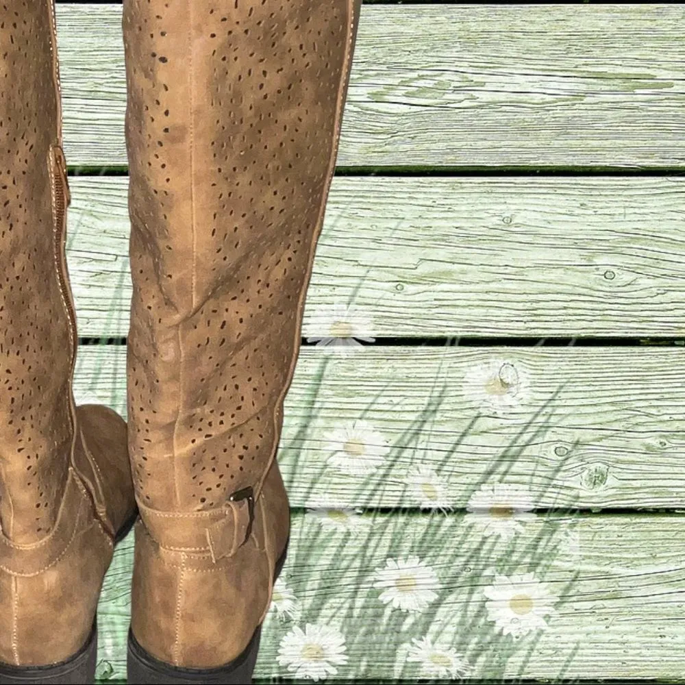 Just Fab camel colored faux suede side zip boots! - Image 3