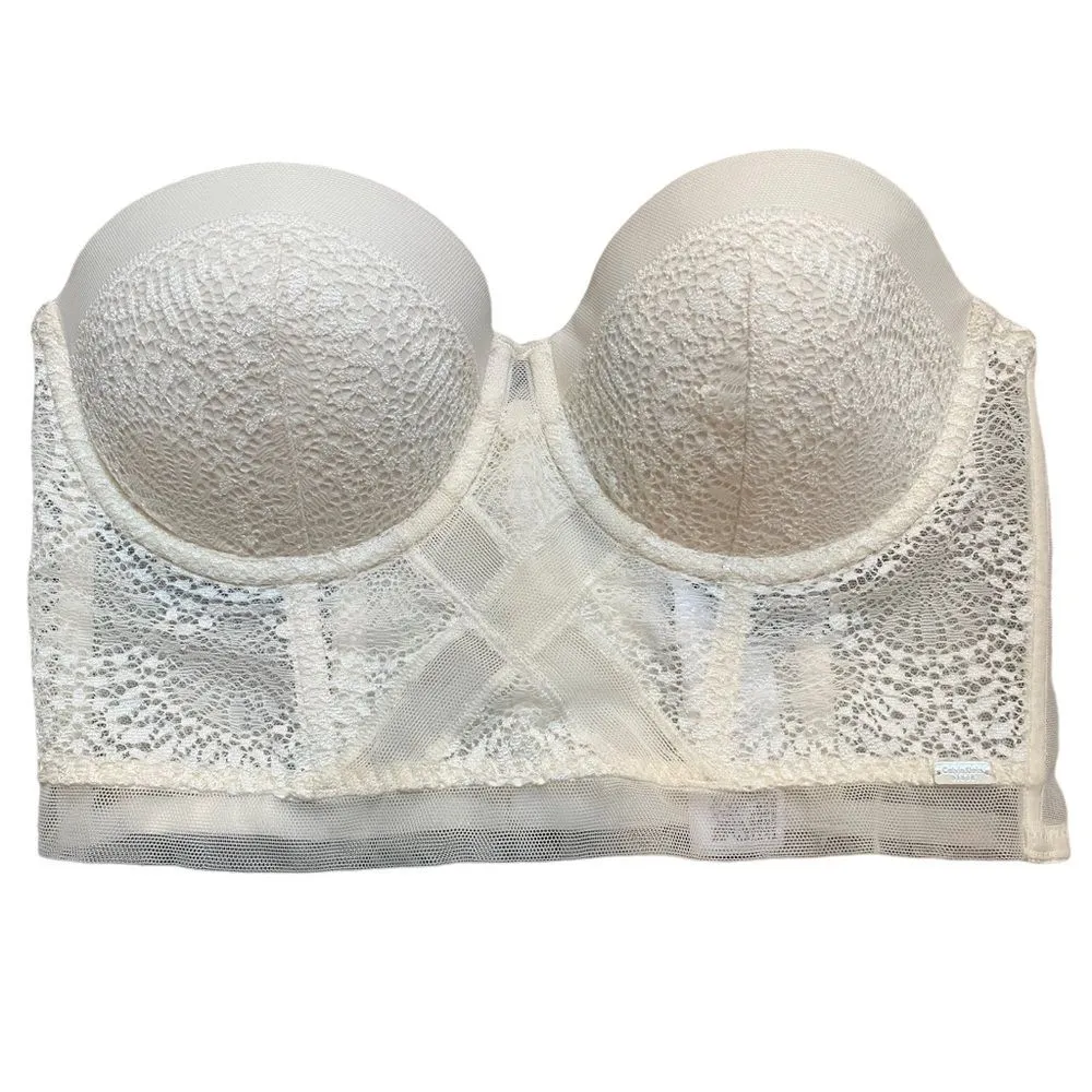 Calvin Klein‎ Women’s Size 34B Ivory Lace Corset Top Longline Bra Strapless - Image 2