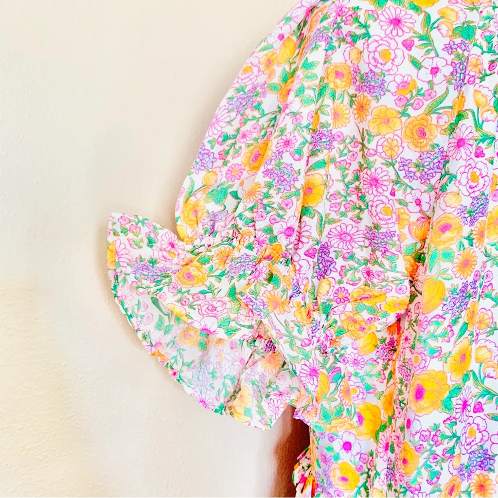 Ivy City Co Pink Purple & Orange Floral Ruffled Maxi Dress. Size XL - Image 9