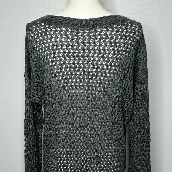 Peruvian Connection Open Knit Sweater Medium‎ Gray Long Sleeve Layering Pullover - Image 6