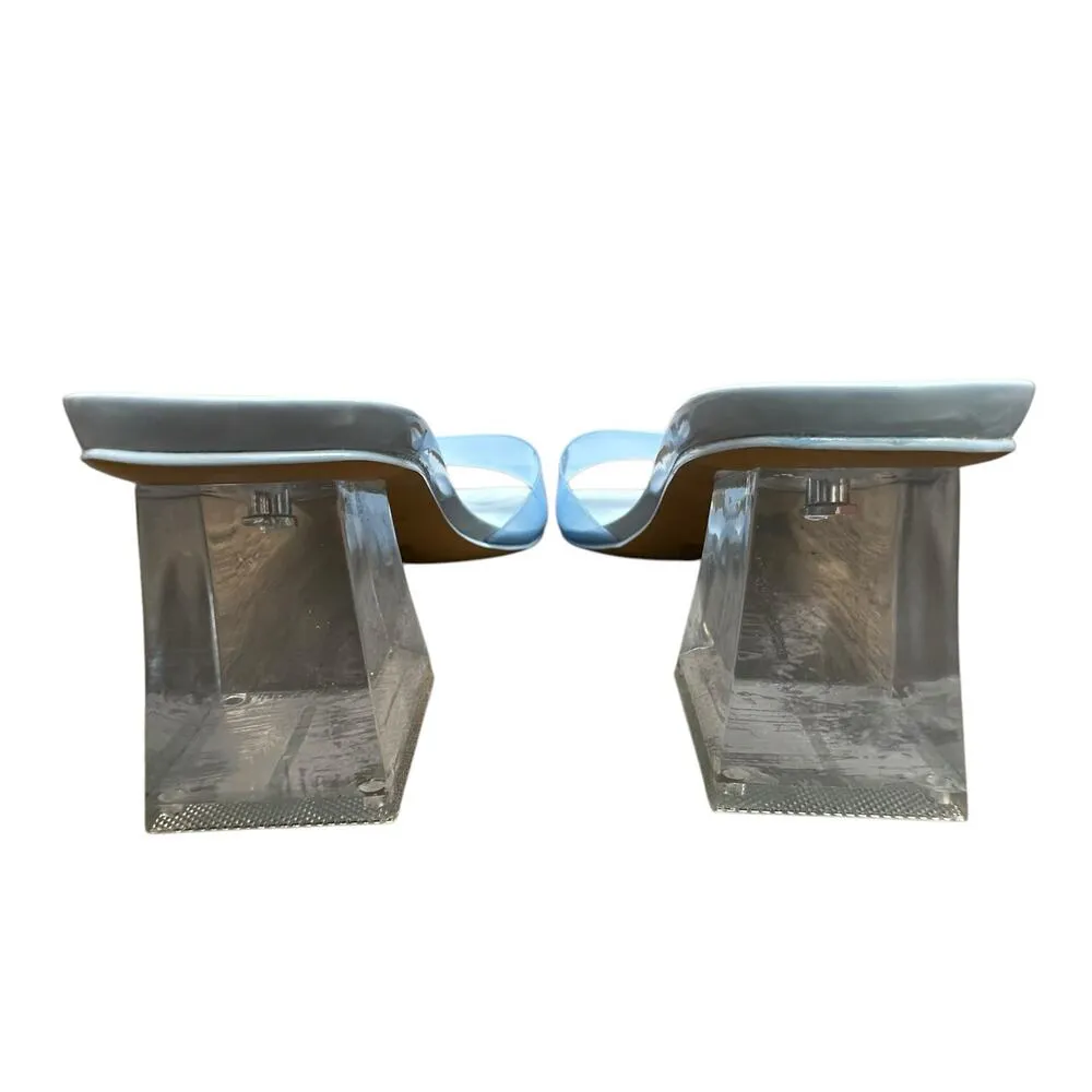 Aldo Sz 7 US Casablanca Jelly Blue Slip On Square Toe Clear Block Heel Sandals - Image 4