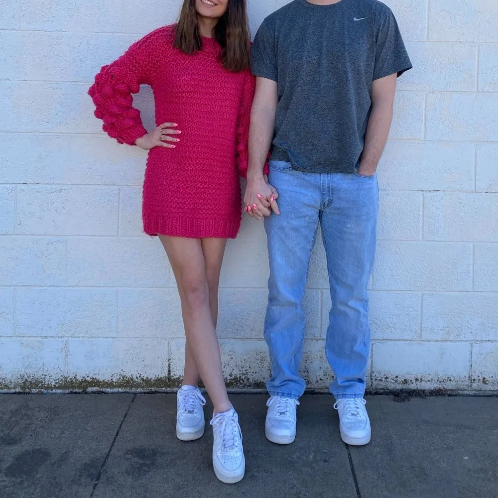 Macaron Bubble Hot Pink Chunky Knit Sweater - Image 4