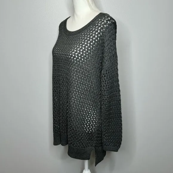 Peruvian Connection Open Knit Sweater Medium‎ Gray Long Sleeve Layering Pullover - Image 4