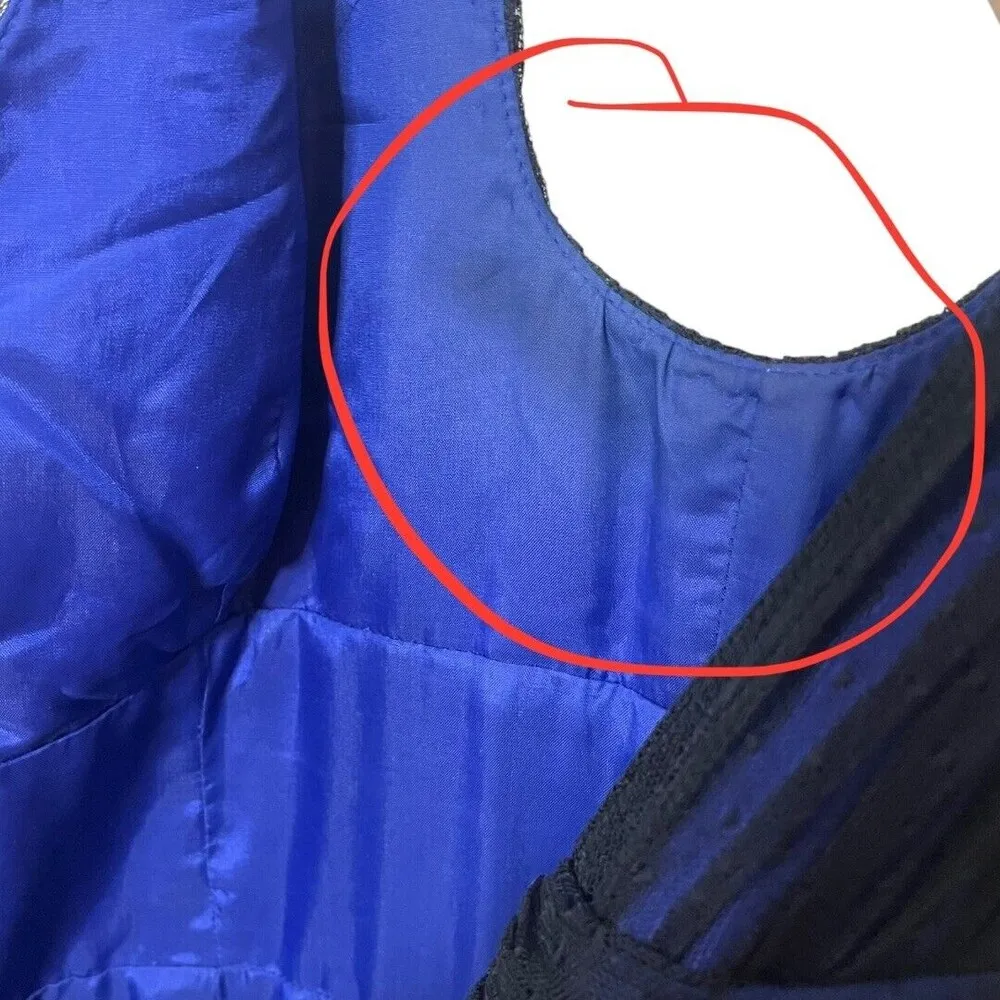 MONIQUE LHUILLER Trumpet Tiered Tulle Maxi Dress Gown Black Blue Women’s Size 8 - Image 10