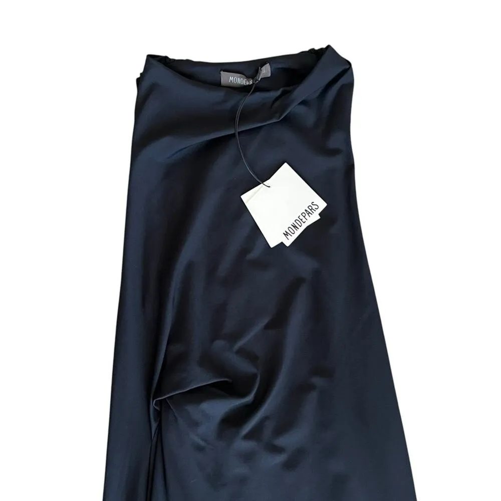 Mondepars Women’s Sleeveless Open Back Navy Train Bodycon Gown Maxi Dress Sz 36 Blue - Image 3