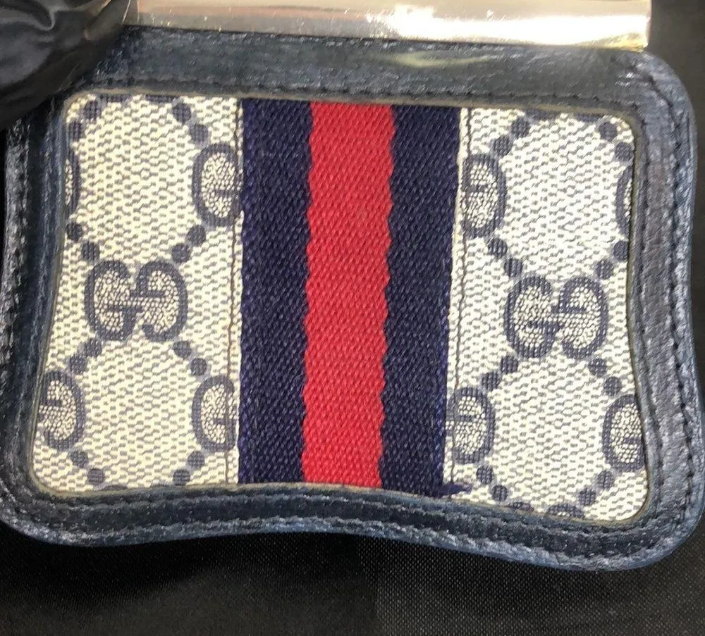 GUCCI GG Supreme Navy Blue Ophidia Sherry Line Canvas Kiss Lock Coin Purse - Image 11