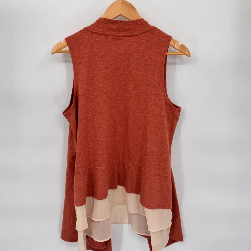 LOGO Lori Goldstein Sleeveless Drape Vest Women Medium Peach Layered Hem Pockets - Image 5