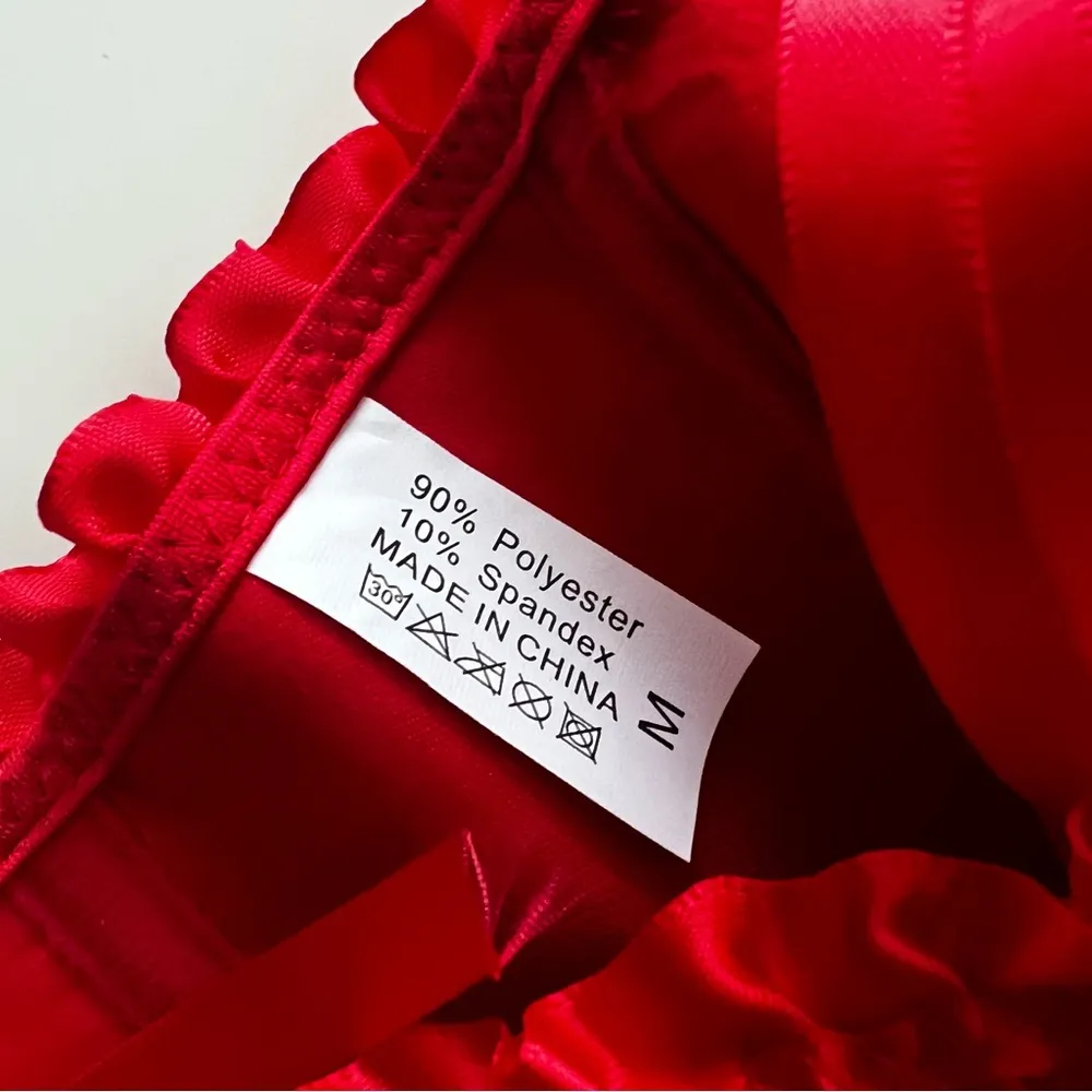 Lace up Hook and eye Red corset ruffle trim Medium - Image 4