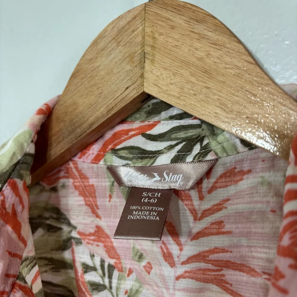 White Stag Green Coral 100% Cotton Tropical Button Down Short Sleeve Shirt Small - Image 4