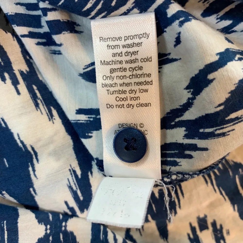 Athleta Ikat Print Tunic Top Women XXS Blue White Cotton Silk Shirt Dress Preppy - Image 6