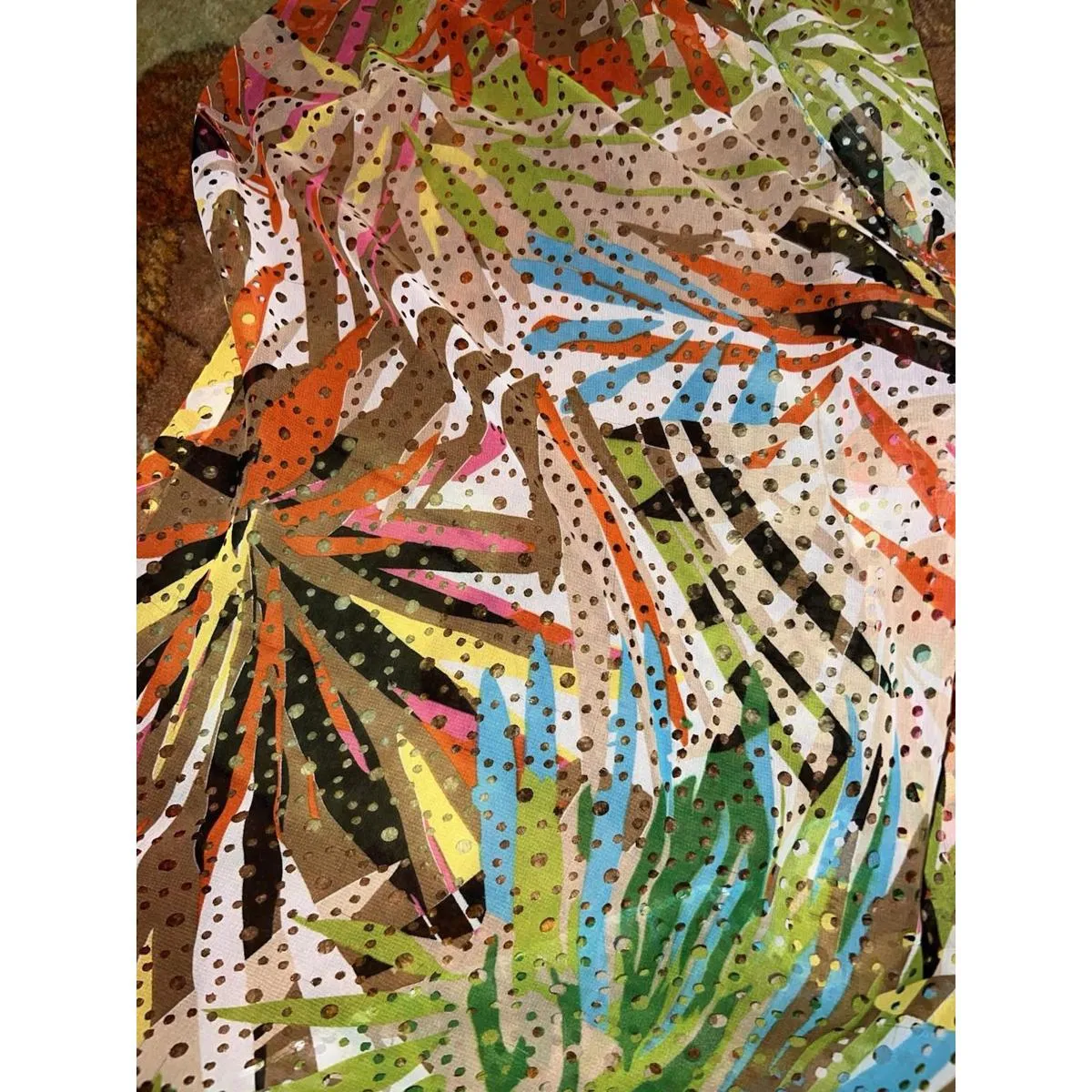 Boho Tropical Floral Sheer Scarf Perforated Rectangle 18x70" Wrap Unbranded - Image 2