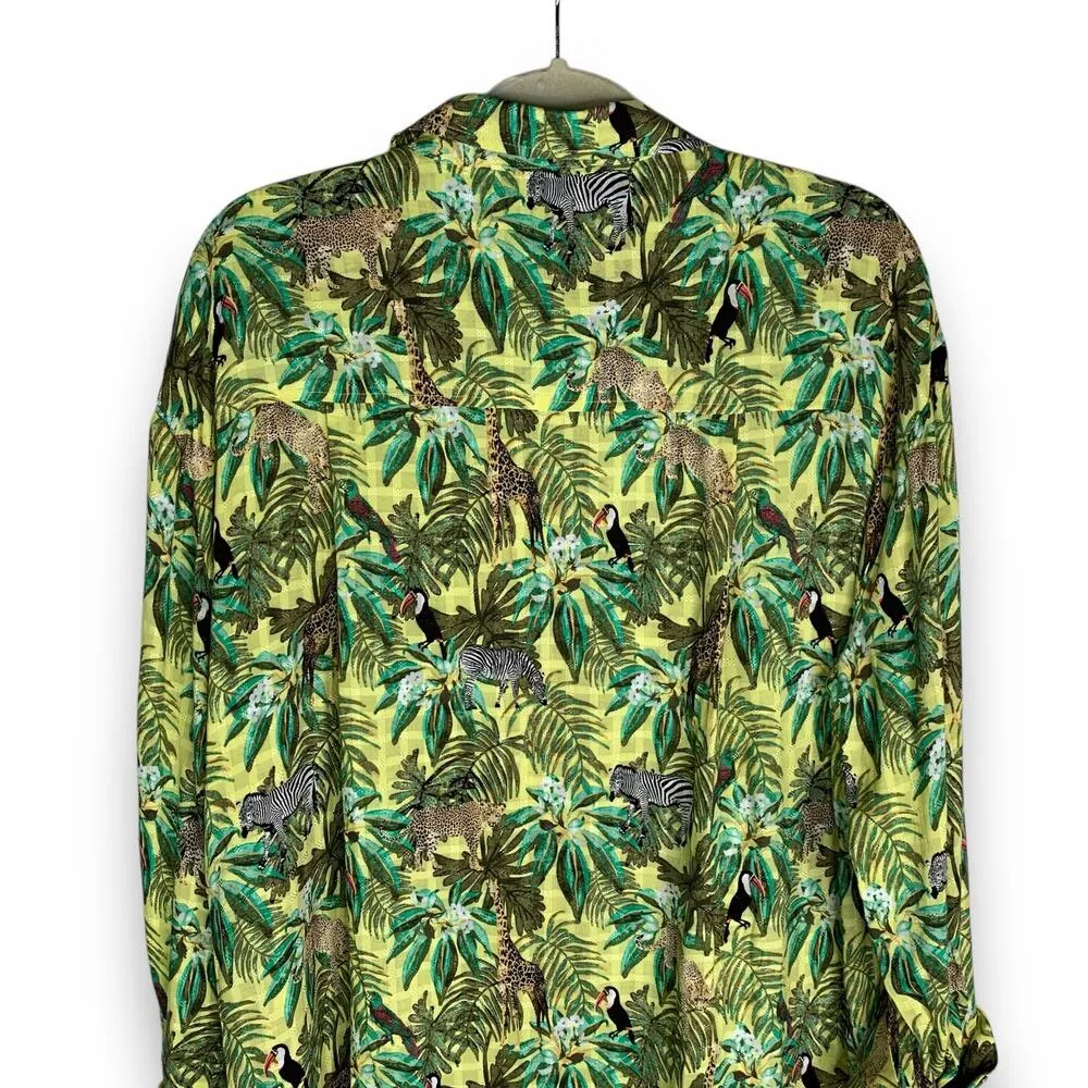 Jane + Delancey Safari Shirt Dress Jungle Animal Print Button Size Large - Image 7
