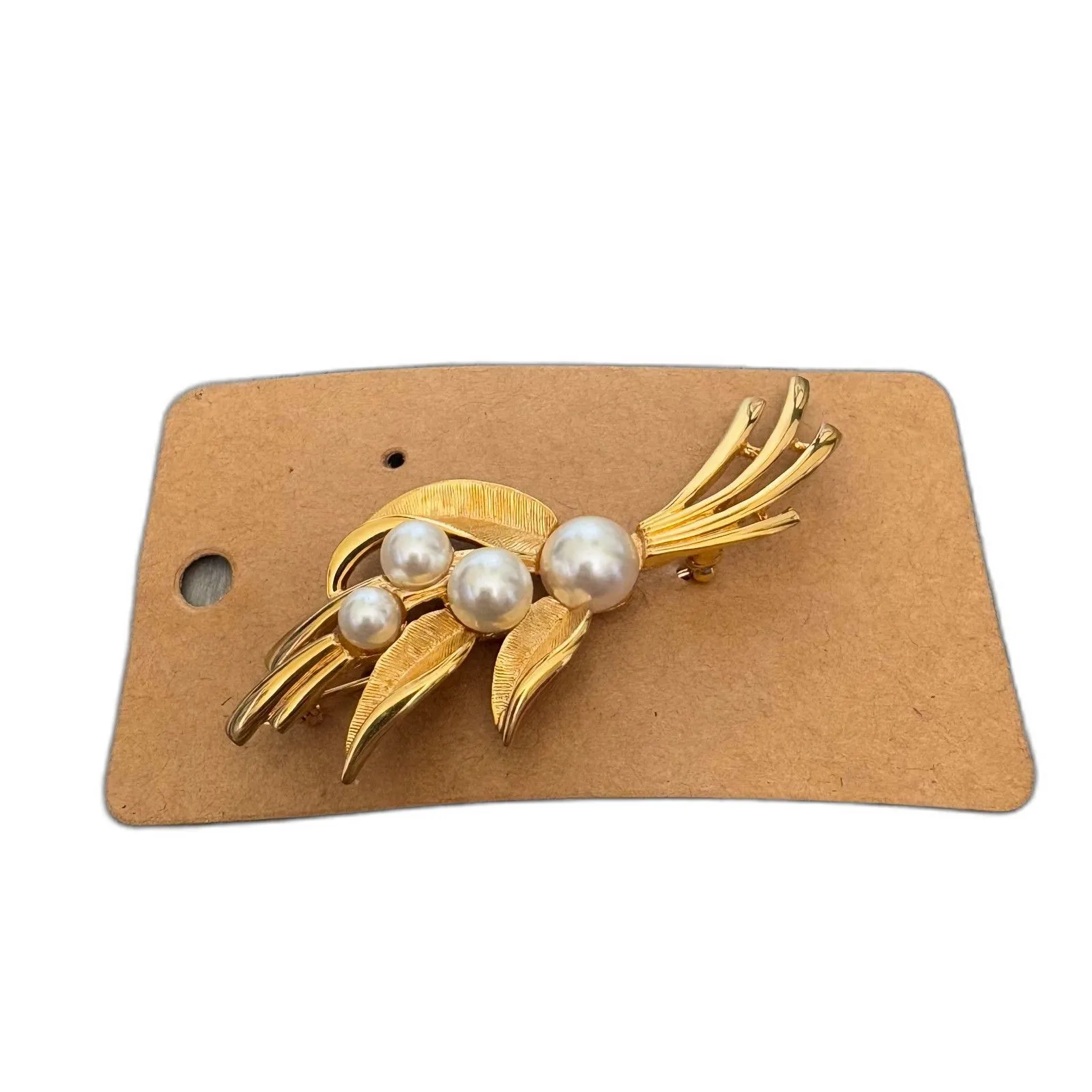 Vintage Napier Gold Tone Pearl Bouquet Brooch Feminine‎ - Image 2