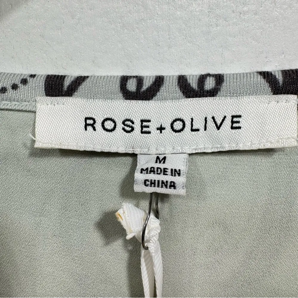 Rose + Olive Pale Sage Green & Black High Low 3/4 Sleeve Boho Top Medium - Image 8