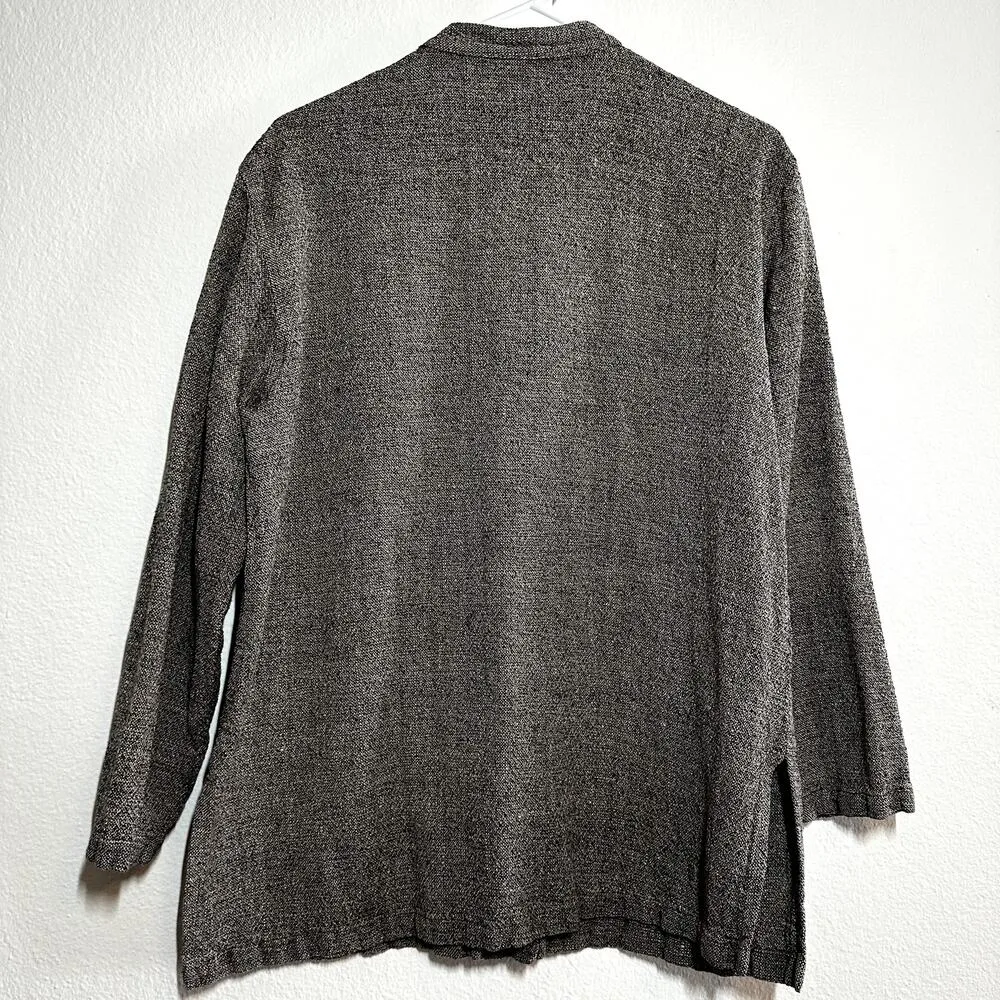 Chico's Design Textured Cardigan 99% Silk Button Down Collarless Pocket Gray L - Image 4