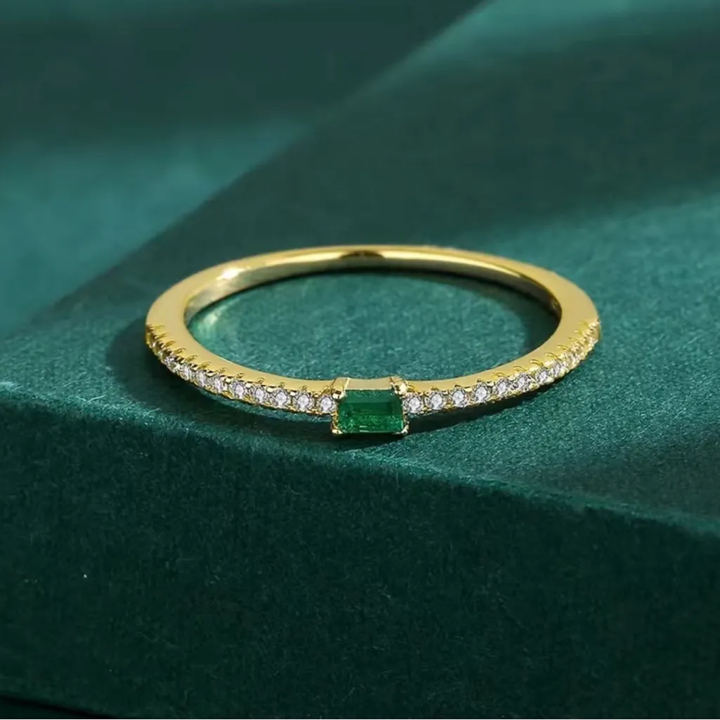 BNIB - Green Stone S925 Sterling Silver Ring - 14K Gold Plated. - Image 3