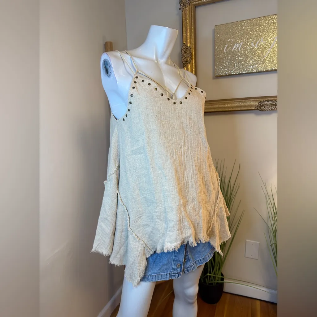 ANTHROPOLOGIE MOON RIVER LINEN BLEND SLEEVELESS ASYMMETRICAL TOP M - Image 5