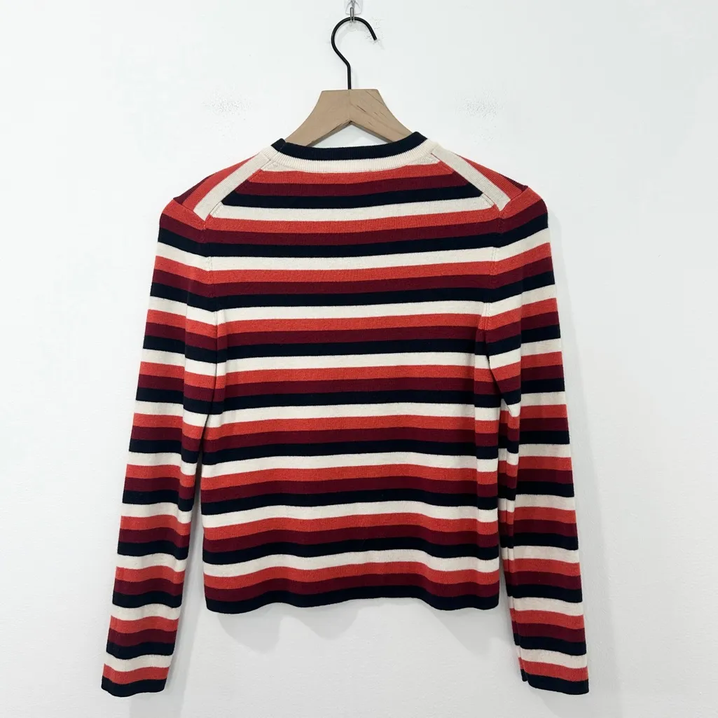 Whistles Striped Wool Sweater Women’s Size 4 Red Navy Cream Long Sleeve Pullover - Image 2