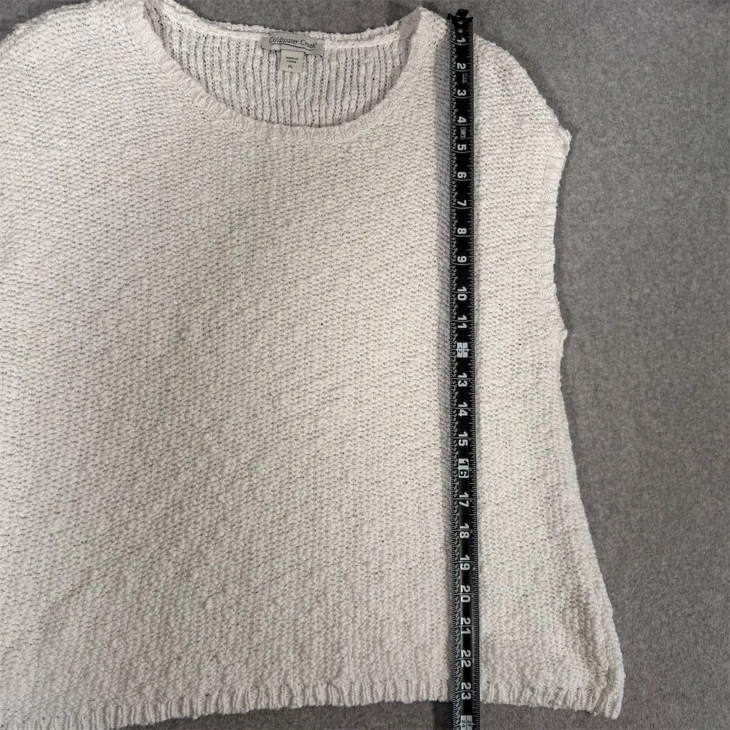Coldwater Creek Women's Ivory Knit Pullover Cotton Sweater Size M Sleeveless - Image 10
