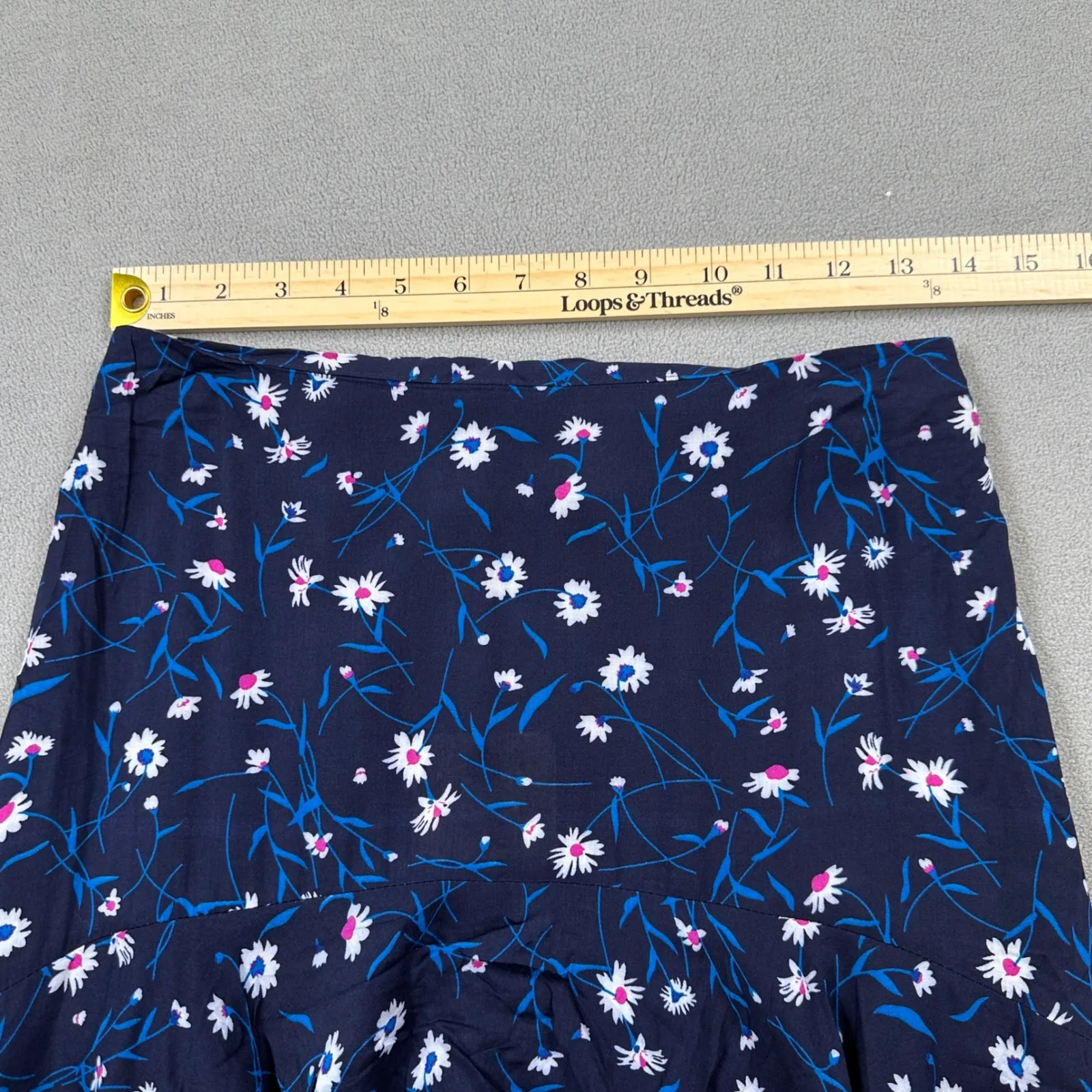 8 Birdies Floral Ruffle Maxi Skirt Womens S Navy Blue Cottagecore Layered Zipper - Image 4