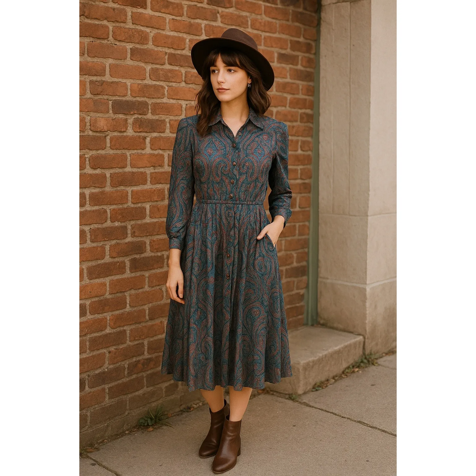 Vintage Bedford Fair Paisley Midi Dress Women's 6p Made in USA Cottagecore Retro - Image 4