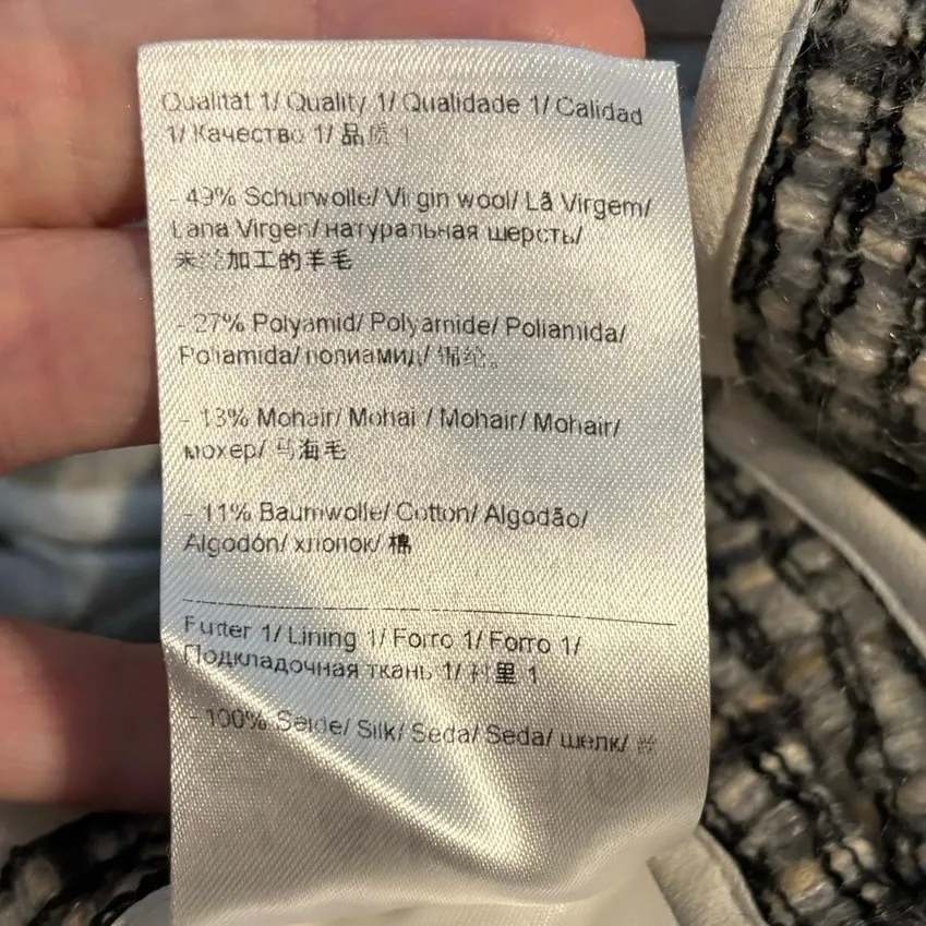 Escada Size 42 US 12 Tweed Blazer Jacket Wool Mohair Fringe Black - Image 8