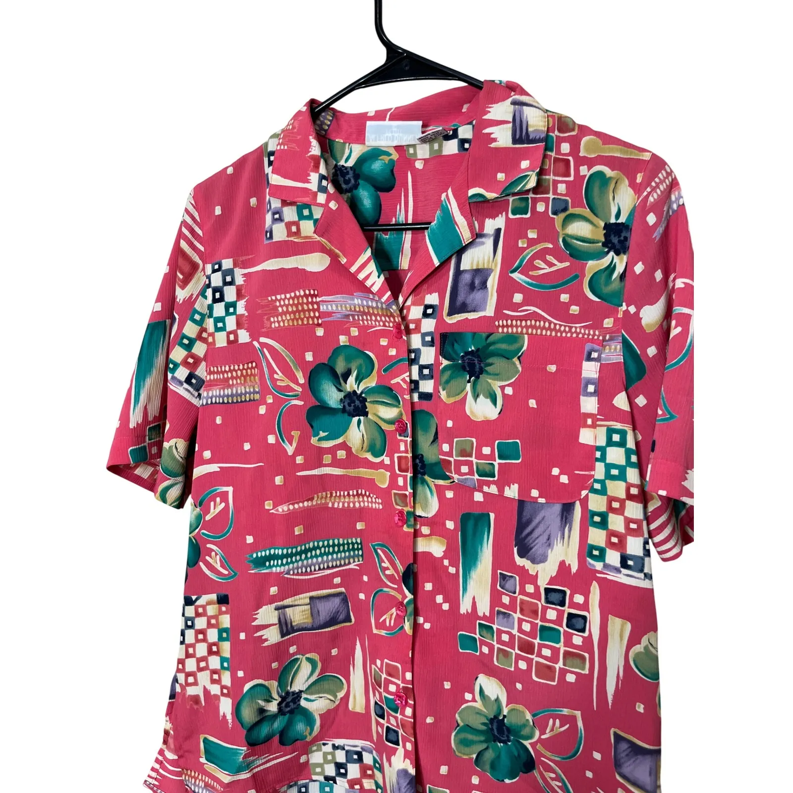 Alfred Dunner Petite‎ 10 Blouse Pink Floral Print Short Sleeve Button Up Top - Image 2