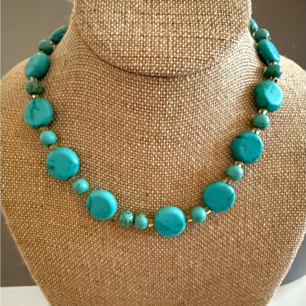 Southwestern Turquoise Howlite Gemstone Statement Necklace 18 Inches Blue - Image 3