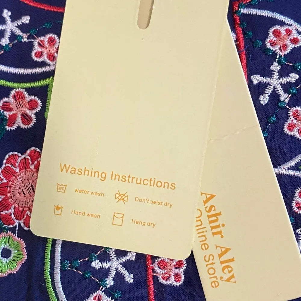 Ashir Aley 100% Cotton Embroidered Bohemian Loose Fitting Top Blue Size XL - Image 12