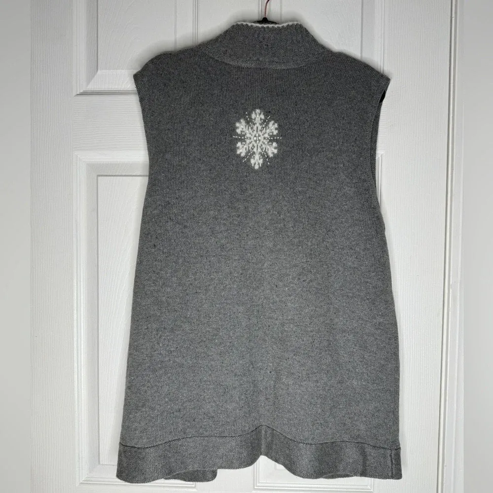 QUACKER FACTORY Gray Snowflake Zip-Up Sweater Vest Size XL Ramie/Cotton Blend‎ - Image 2