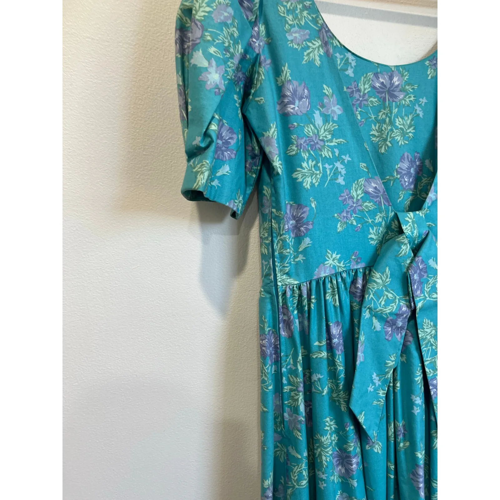 Laura Ashley Vintage 80s Cottagecore Puff Sleeve Prairie Midi Dress Size 10 - Image 8