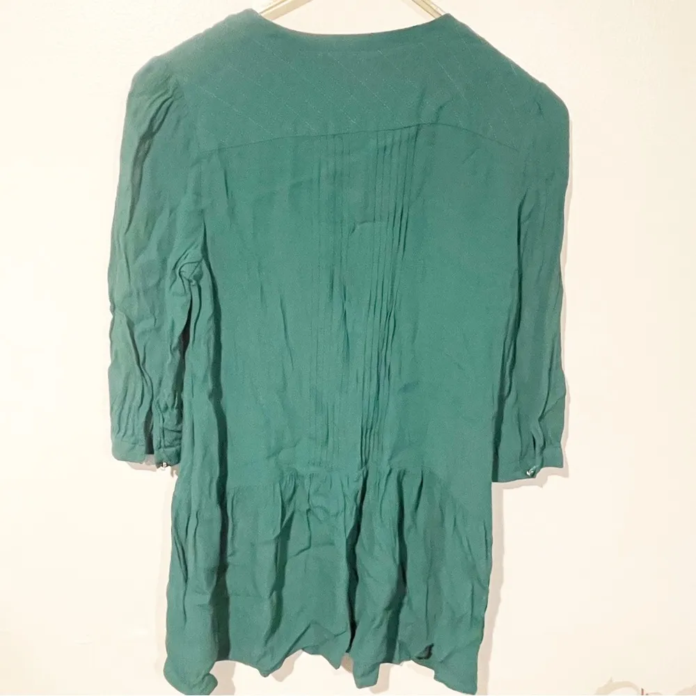 Maeve Anthropologie Small Petite Green Drop Waist Dress Ruffles Quilted Pleated - Image 6