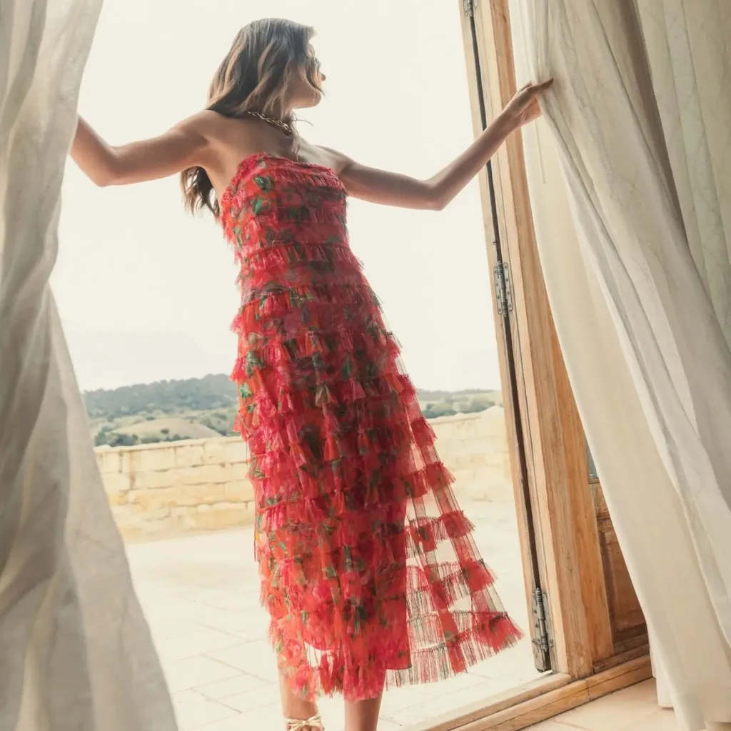 Mac Duggal 8173 Multicolor Strapless Floral Micro Ruffle Dress - Image 7