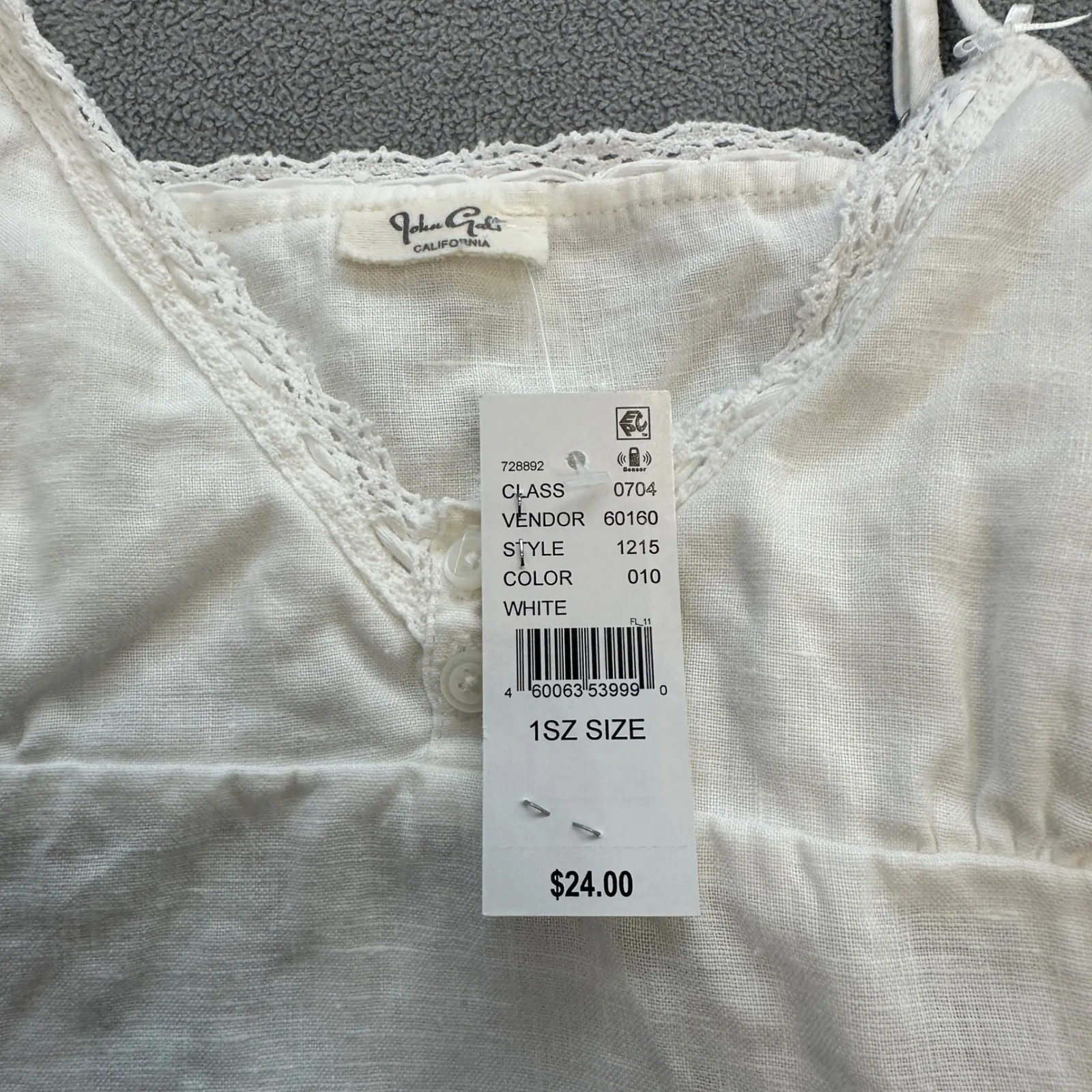 NWT John Galt Brandy Melville One Size White Linen Cami Top Lace Trim Tie Straps - Image 3
